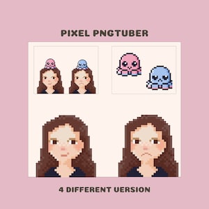 Pixel cute girl PNGTuber with two expressions and cute octopuses | Ready to Use and Download for OBS Streamlabs Twitch Streamer