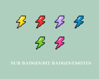 Lightning Bolt Pixel Sub Badges | Pixel Sub Badges Pack 6 for Twitch | Badge For Streamers | Bit Badges for Twitch |