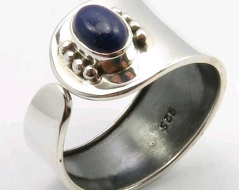 Bague Ancienne En Argent 925 Avec Lapis-lazuli – Taille 58, Poids 12,9 G, Occasion