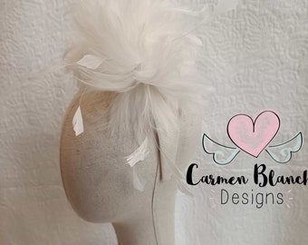 Tocado de plumas blancas, diadema de novia de plumas blancas, tocado de novia blanco tocado de boda, tocado de plumas blancas