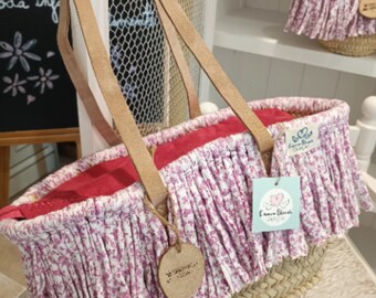 Cesta mediana con asas para colgar en piel color natural Cesta de mercado, bolsa de paja, cesta, bolsa de cesta francesa, bolsa de playa de paja