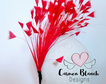 Fascinator de plumas rojas, Fascinator de antena roja, Diadema de plumas rojas, Tocado de plumas rojas, Corona de plumas rojas, Fascinator de plumas Ascot