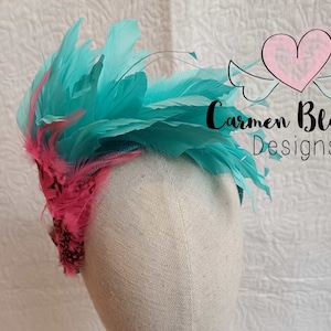 Diadema Plumas Turquesa y Verde Agua | Tocado Llamativo para Invitada | Adorno Pelo Elegante Fiesta y Boda