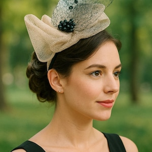 Tocado de Sinamay Negro para Boda, Diadema Ancha Elegante Invitada, Accesorio Pelo Fiesta Cóctel, Sombrerería Negra Artesanal,