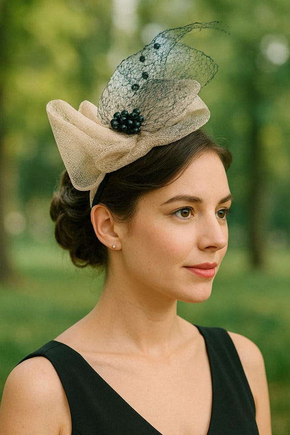 Tocado De Disco Grande Sinamay Para Mujer - Color Azul Real Y Gris Plateado - Diadema Para Bodas Y Eventos Especiales