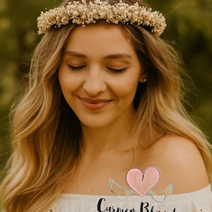 Corona de Paniculata Preservada, Tocado de Flores Naturales para Novia o Comunión, Diadema Boho Chic Boda, Flores Preservadas para Pelo,