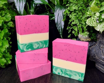 Watermelon Spritzer Goats Milk Artisan Soap Scrub ~ Boxed and Labelled ~ Moonlight Soaps