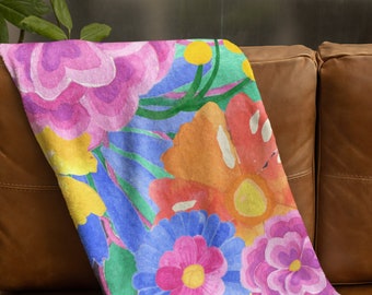 Floral Velveteen Plush Blanket, Mexican Flowers