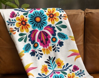 Velveteen Plush Blanket, Mexican Textile Inspired
