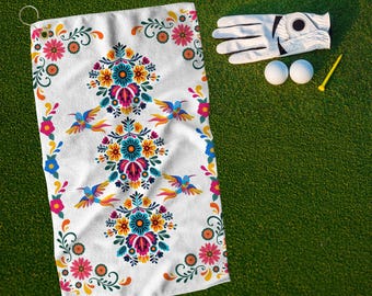 Florales Golf-Handtuch: Von mexikanischen Textilien inspiriertes Sport-Accessoire