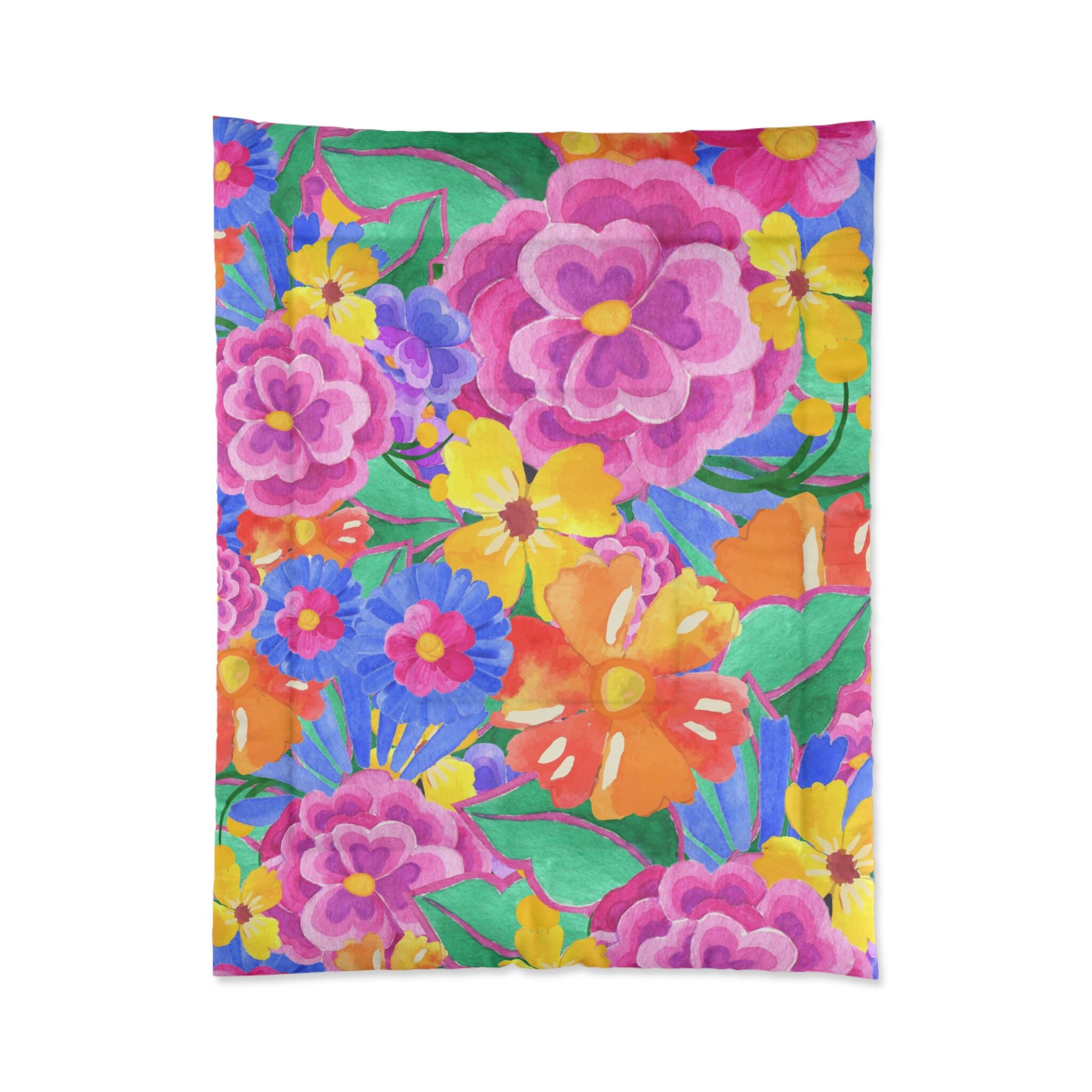 Bright Floral Comforter, Colorful Flower Bedding - Etsy