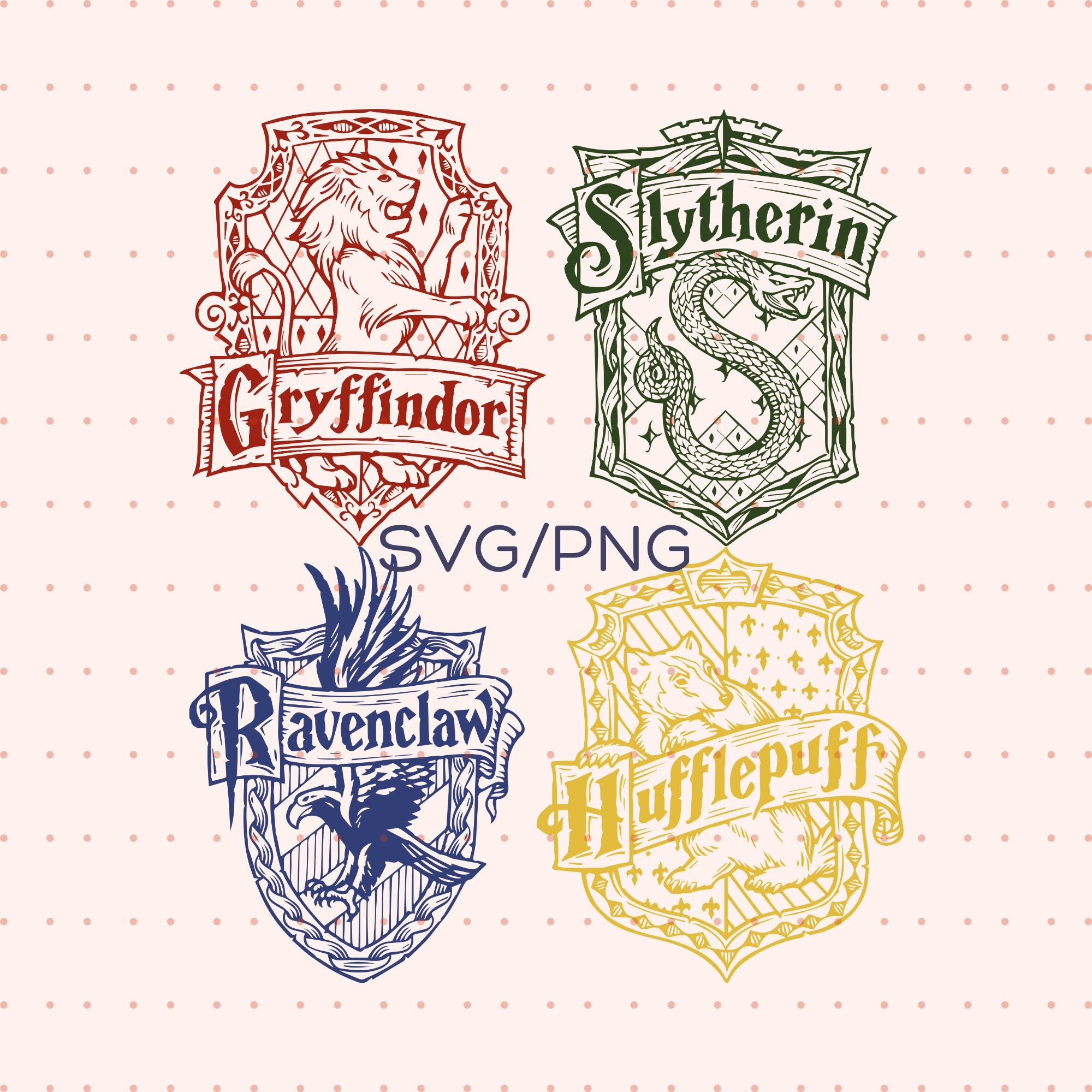  TRENDYPRINT Harry Potter – Hogwarts House Flags – Gryffindor –  Slytherin – Ravenclaw – Hufflepuff – Geometric Design - Set of Four 8 x  10 Wall Art – Great for Gifting or Collecting: Posters & Prints