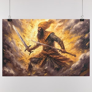 The Sword Unleashed: A Sikh Warrior&#39;s Indomitable Strength  Religious Art | Sikh Art | Sikh Gifts | Sikh Wall Art Unframed Poster