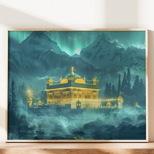 Impresión digital del Templo Dorado con arte sij de Gurdwara - Arte mural sij, sijismo, Gurdwara Sahib, papel tapiz, regalo sij, decoración del hogar, arte sij, pintura al óleo
