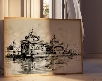 Harmandir Sahib Illustration Gurdwara Oil Painting Sikh Art Golden Temple Poster  Sikh Wall Art Sikhism  Sikh Gift Home Decor