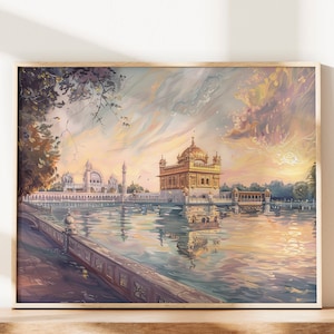 Illustrazione di Harmandir Sahib, stampa digitale, pittura a olio di Gurdwara, arte sikh, poster del Tempio d'Oro, arte murale sikh, sikhismo, regalo sikh
