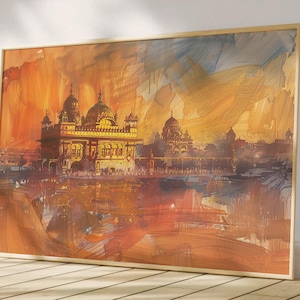 Harmandir Sahib Illustration | Digital Download | Gurdwara Oil Painting Sikh Art Golden Temple Sikh Wall Art Sikhism Sikh Gift Home Decor