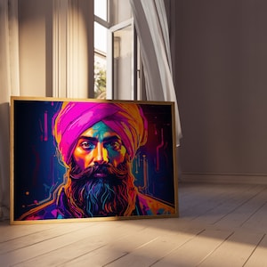 Neon Nocturnes  550+ DPI Poster | Religious Art | Sikh Art | Sikh Gifts | Sikh Wall Art Unframed Poster