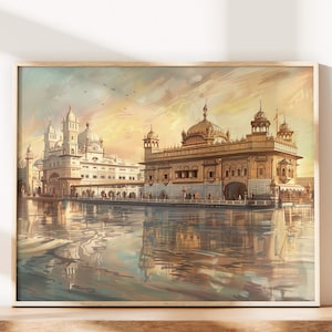 Harmandir Sahib Illustration | Digital Download | Gurdwara Oil Painting Sikh Art Golden Temple Sikh Wall Art Sikhism Sikh Gift Home Decor
