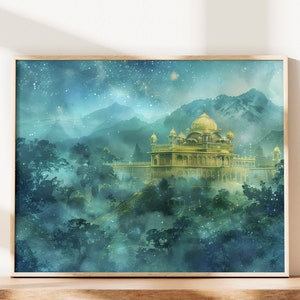 Impresión digital del Templo Dorado con arte sij de Gurdwara - Arte mural sij, sijismo, Gurdwara Sahib, papel tapiz, regalo sij, decoración del hogar, arte sij, pintura al óleo