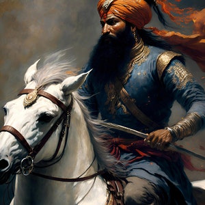 A Moment of Valor: An Oil Painting of a Sikh Warrior - Sikh Art | Digital Wall Art | Digital Download | Digital Print Art | Sikh Wall Art