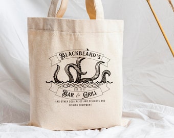 Blackbeards Bar and Grill Tote Bag, Cotton Canvas Tote Bag