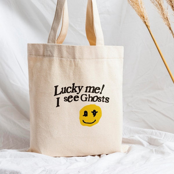 Lucky Me I See Ghosts Tote Bag, Kwest Tote Bag, Cotton Canvas Tote Bag