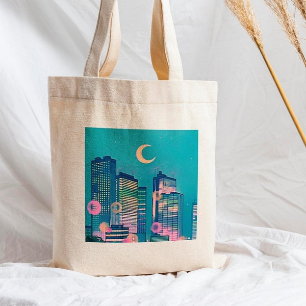 Anime Tote Bag, Moon Tote Bag, Cotton Canvas Tote Bag