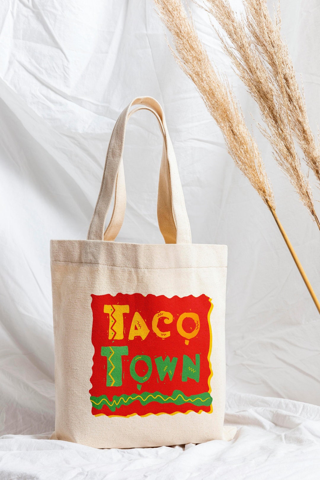 Taco Town Tote Bag, Aesthetic Shopping Tote Bag, School Bag, Cotton