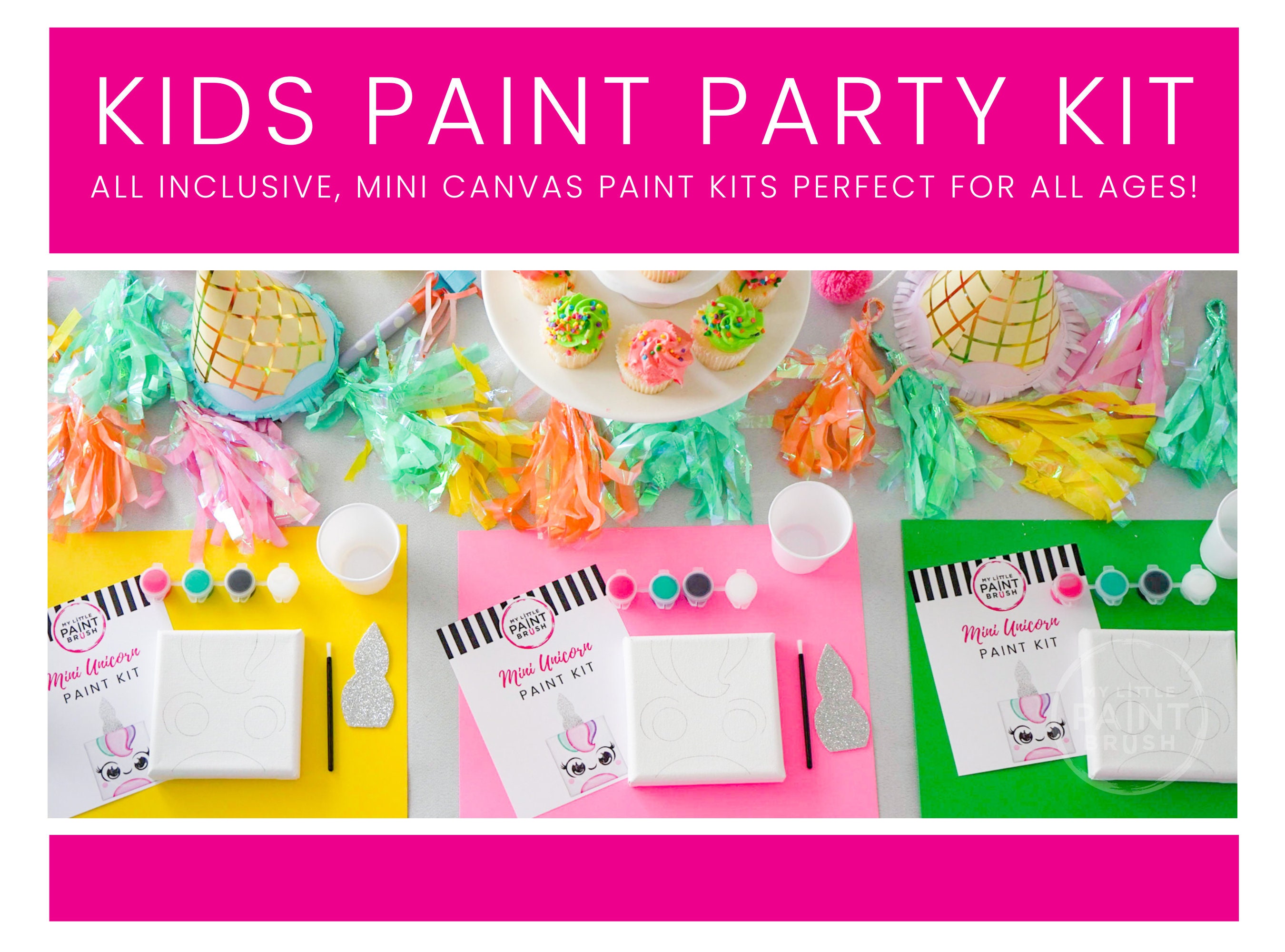 Mini Watercolor Kids Paint Party Favors with Canvas Tote Bags - 24-Pac –