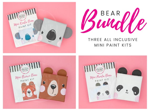 THREE Mini All Inclusive Bear Paint Kits Crafts for Kids Gifts for Kids  Bear Birthday Paint Party Kit Art for Kids Miniature Art 