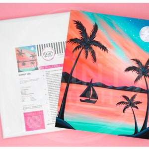 All inclusive sunset ocean paint kit for teens and adults | Date night | Paint night | Ladies night | Birthday | Gifts for adults | Sailboat