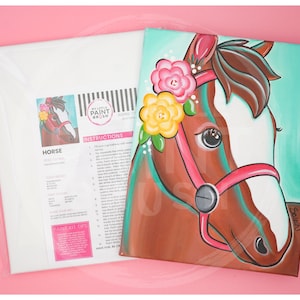All inclusive brown horse canvas paint kit for kids | Birthday gifts for girls | Paint party kit | Paint night for teens | Crafts for kids