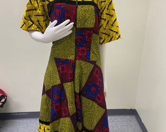 Mixed African print free gown with a frontal zipper  100% cotton
