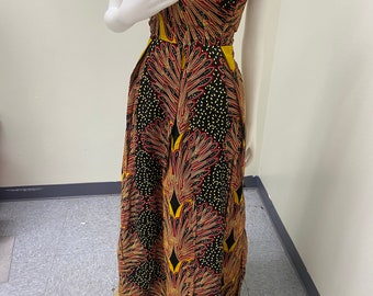 African print princess cut gathers gown 100% cotton