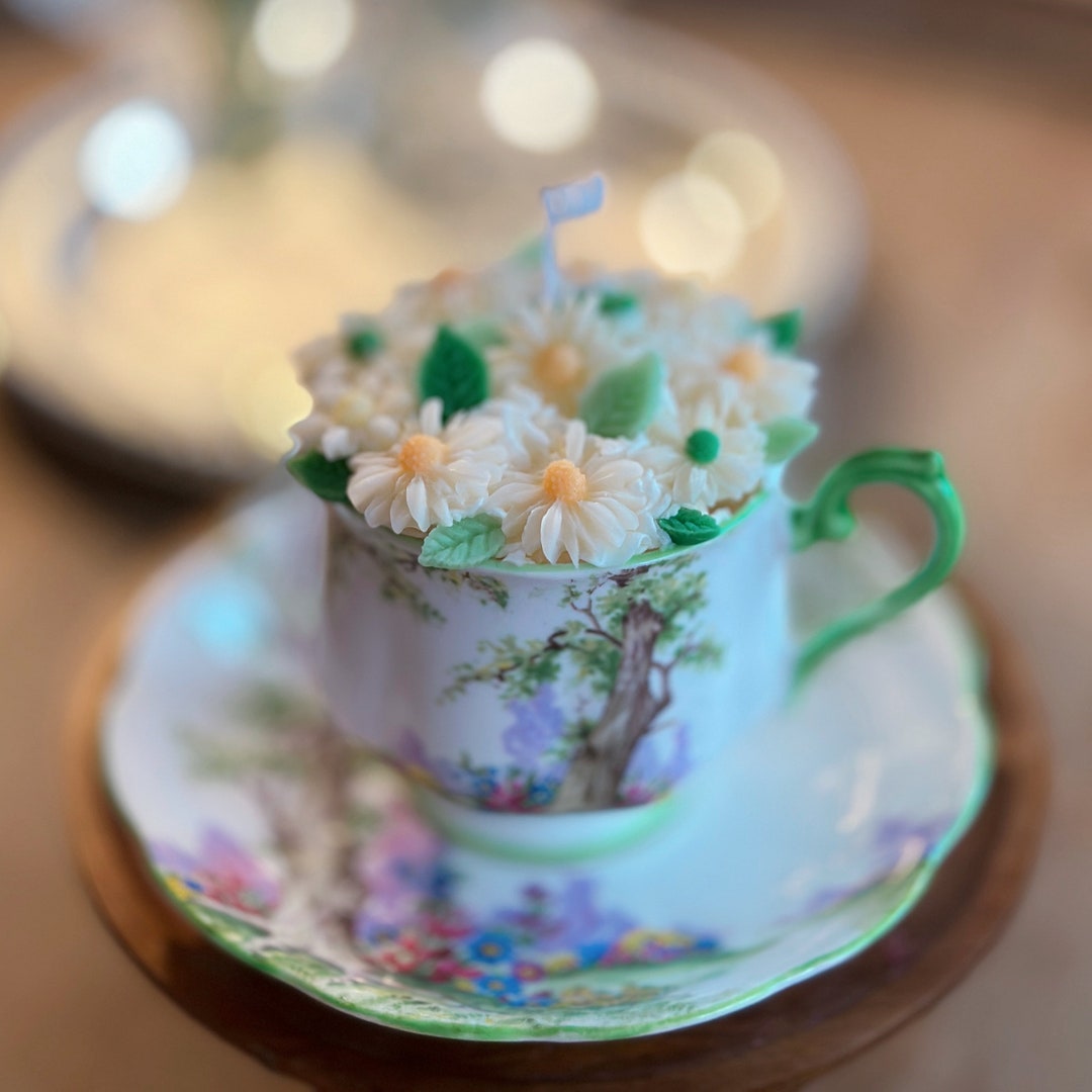 Vintage Teacup Candle, Soy Candle, Flower Candle, Mystery Candle