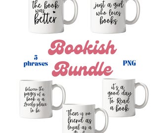 Bookish png digital download bundle, bookish phrases for mugs, t shirts, bags and stickers, book lovers sublimation png, booktrovert png
