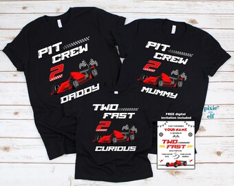 Two fast Two curious birthday shirt, pit crew family second birthday outfit, matching family birthday tee, race car shirt, Two birthday tee