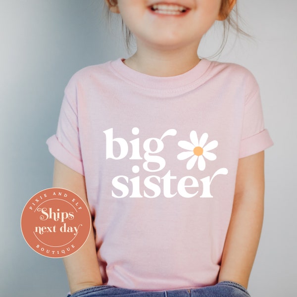 Big Schwester T-Shirt in rosa mit Blumenmuster, bald eine große Schwester, Schwangerschaftsankündigungs-Shirt