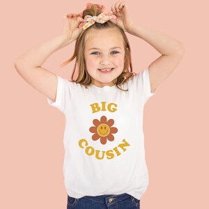 Big Cousin T shirt with flower, promoted to big Cousin tee, soon to be a big cousin, pregnancy announcement shirt, retro cousin t shirt image 5