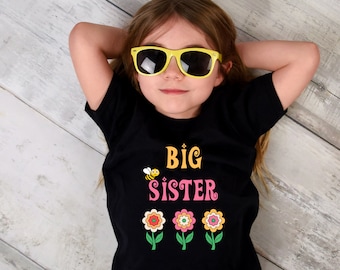 Big Sister T shirt with flowers,  Retro big sister t shirt, promoted to big sister, soon to be a big sister, pregnancy announcement shirt,