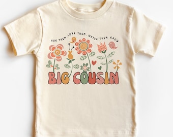 Big Cousin T shirt with  garden flowers, promoted to big cousin tee, soon to be a big cousin, pregnancy announcement shirt,  gift for cousin