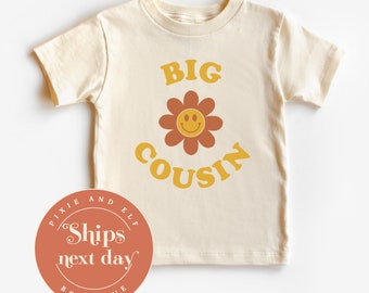 Big Cousin T shirt with flower, promoted to big Cousin tee, soon to be a big cousin, pregnancy announcement shirt, retro cousin t shirt