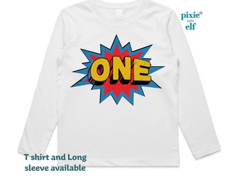 First birthday longsleeve t shirt, superhero birthday shirt, birthday gift for one year old, first birthday outfit, one birthday top