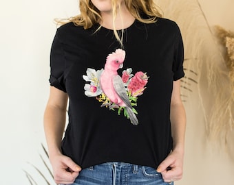 Australian Galah bird shirt for Women, printed graphic t shirts, Australian birds top, unique Australiana gift