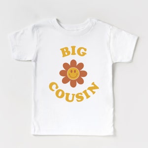 Big Cousin T shirt with flower, promoted to big Cousin tee, soon to be a big cousin, pregnancy announcement shirt, retro cousin t shirt image 3