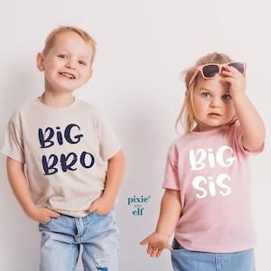 Big Bro and Big Sis T-Shirt, promoted big siblings shirt,  Pregnancy announcement kids, Big Sister pink tee, big brother shirt