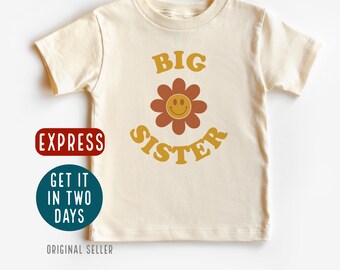 Big Sister T shirt with flower, promoted to big sister tee, soon to be a big sister, pregnancy announcement shirt, retro sister t shirt