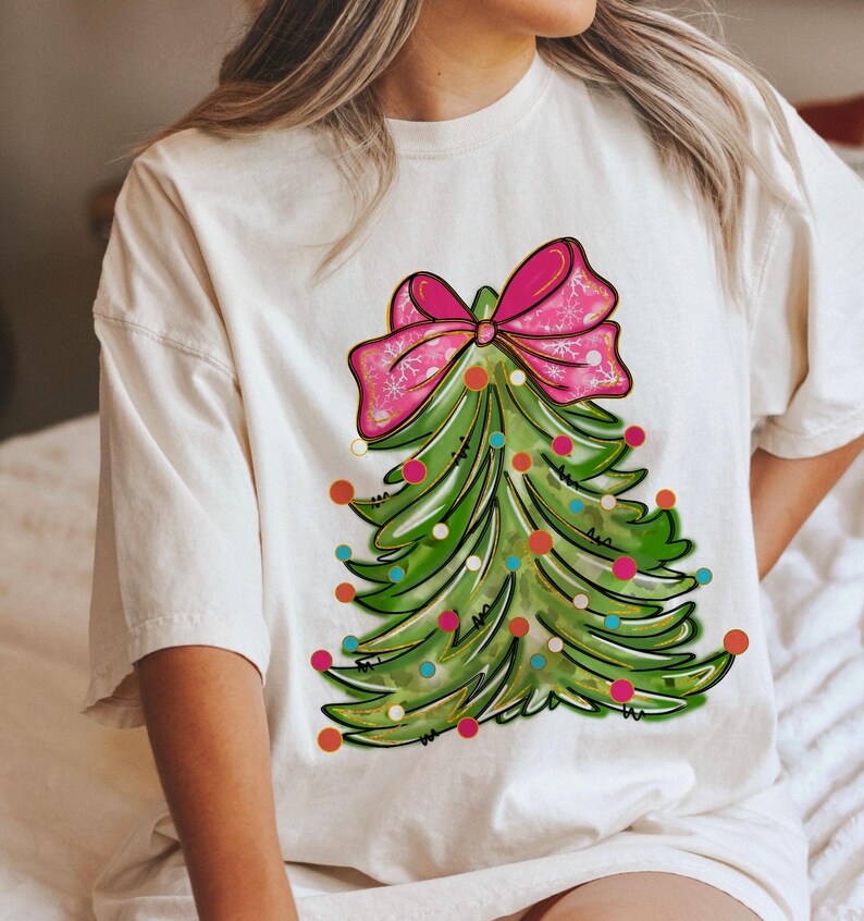 Christmas Tree Coquette Shirt, Christmas Ribbon Shirt, Girly Christmas