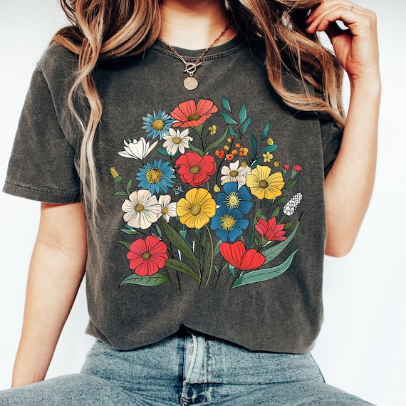 Wildflower T Shirt for Women, Graphic Printed Top for Ladies